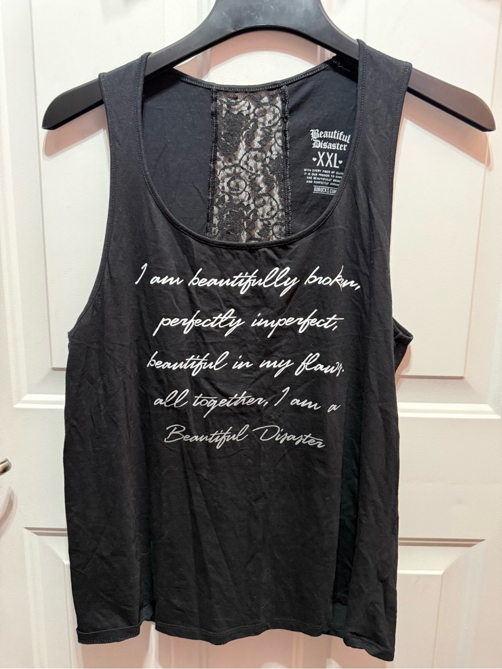 Beautiful Disaster Women's Black Lace-Back Graphic Tank Top Size XXL